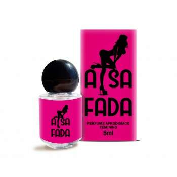 Afrodisíaco em formato de perfume pequeno, com embalagem de vidro e rótulo rosa
